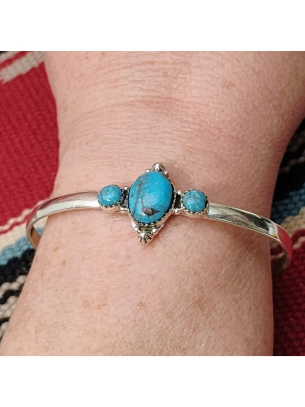 Sterling Silver Cuff Bracelet w/Turquoise Handmade Southwestern Jewelry